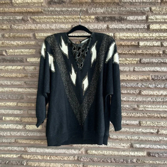 Jon Lawrence Vintage Black Angora Blend Sweater Size Large - Picture 2 of 10